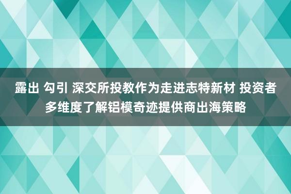 露出 勾引 深交所投教作为走进志特新材 投资者多维度了解铝模奇迹提供商出海策略