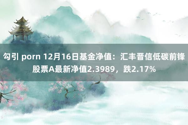勾引 porn 12月16日基金净值：汇丰晋信低碳前锋股票A最新净值2.3989，跌2.17%