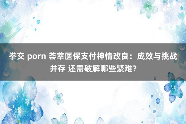 拳交 porn 荟萃医保支付神情改良：成效与挑战并存 还需破解哪些繁难？