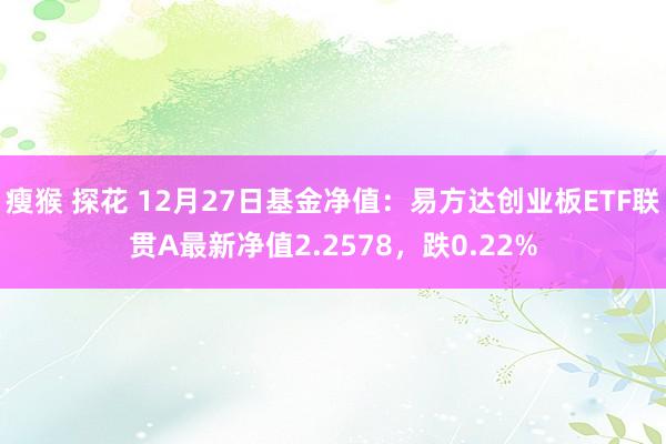 瘦猴 探花 12月27日基金净值：易方达创业板ETF联贯A最新净值2.2578，跌0.22%
