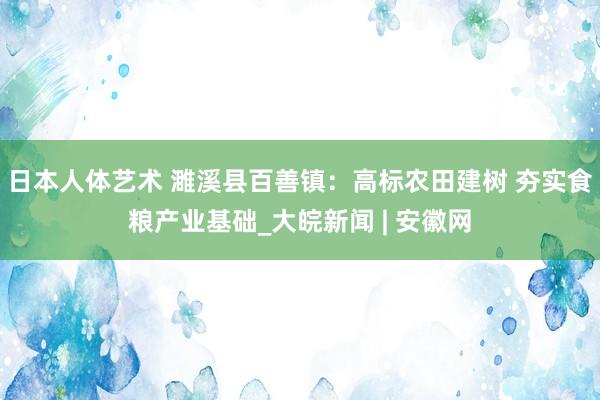 日本人体艺术 濉溪县百善镇：高标农田建树 夯实食粮产业基础_大皖新闻 | 安徽网