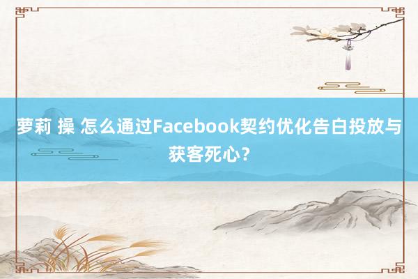 萝莉 操 怎么通过Facebook契约优化告白投放与获客死心？