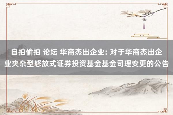 自拍偷拍 论坛 华商杰出企业: 对于华商杰出企业夹杂型怒放式证券投资基金基金司理变更的公告