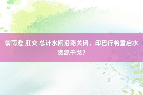 翁雨澄 肛交 总计水闸沿路关闭，印巴行将重启水资源干戈？
